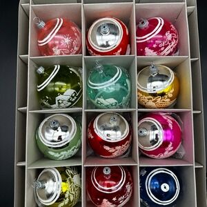 CHRISTOPHER RADKO SHINY BRITE 3" CHRISTMAS STENCIL ORNAMENTS 12PC SET‎